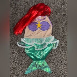 Disney Mermaid Pet Costume with Red Wig and Green Tail